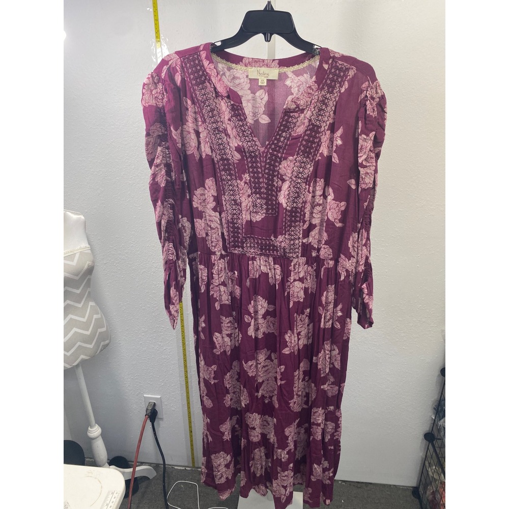 Nurture by Westbound Plum Floral Embroidered Midi Dress Plus Size 2X Boho Purple